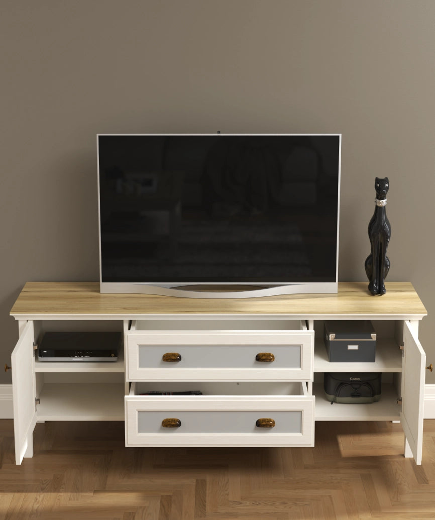 Hunor Premium Moonstone 2-Door 2-Drawer TV Unit Cream and Legnano - Moonstone Tv Unit Made in Turkey to Order for UK Living Room Interiors - Moonstone TV unit by Netline Home Interior