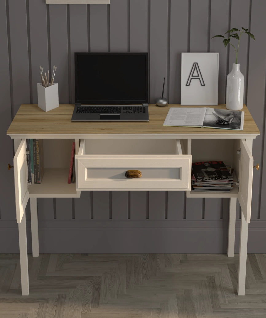 Selina Premium Moonstone 2 Louvered Door Drawer Desk - Moonstone Desk Made in Turkey to Order for UK Home Office Interiors - Moonstone desk by Netline Home Interior