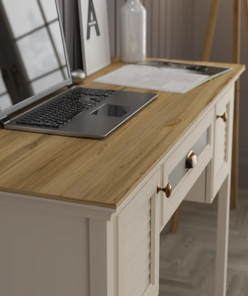 Selina Premium Moonstone 2 Louvered Door Drawer Desk - Moonstone Desk Made in Turkey to Order for UK Home Office Interiors - Moonstone desk by Netline Home Interior