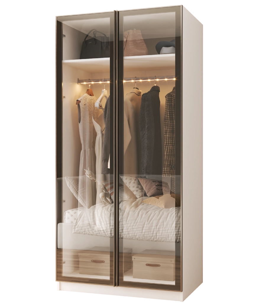 Modular Pearl Cream Wardrobe - Single Tall Hanging Module - Pearl Cream Wardrobe Made in Turkey to Order for UK Bedroom Interiors - Pearl Cream wardrobe by Netline Home Interior