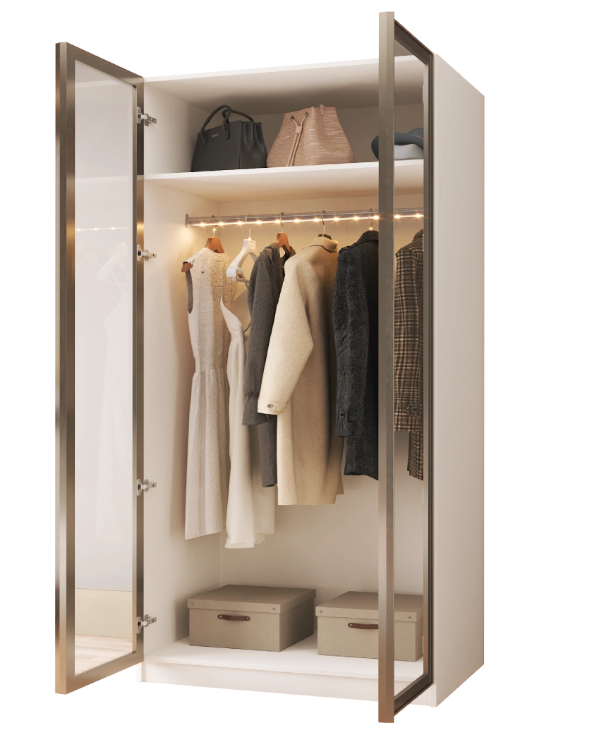 Modular Pearl Cream Wardrobe - Single Tall Hanging Module - Pearl Cream Wardrobe Made in Turkey to Order for UK Bedroom Interiors - Pearl Cream wardrobe by Netline Home Interior