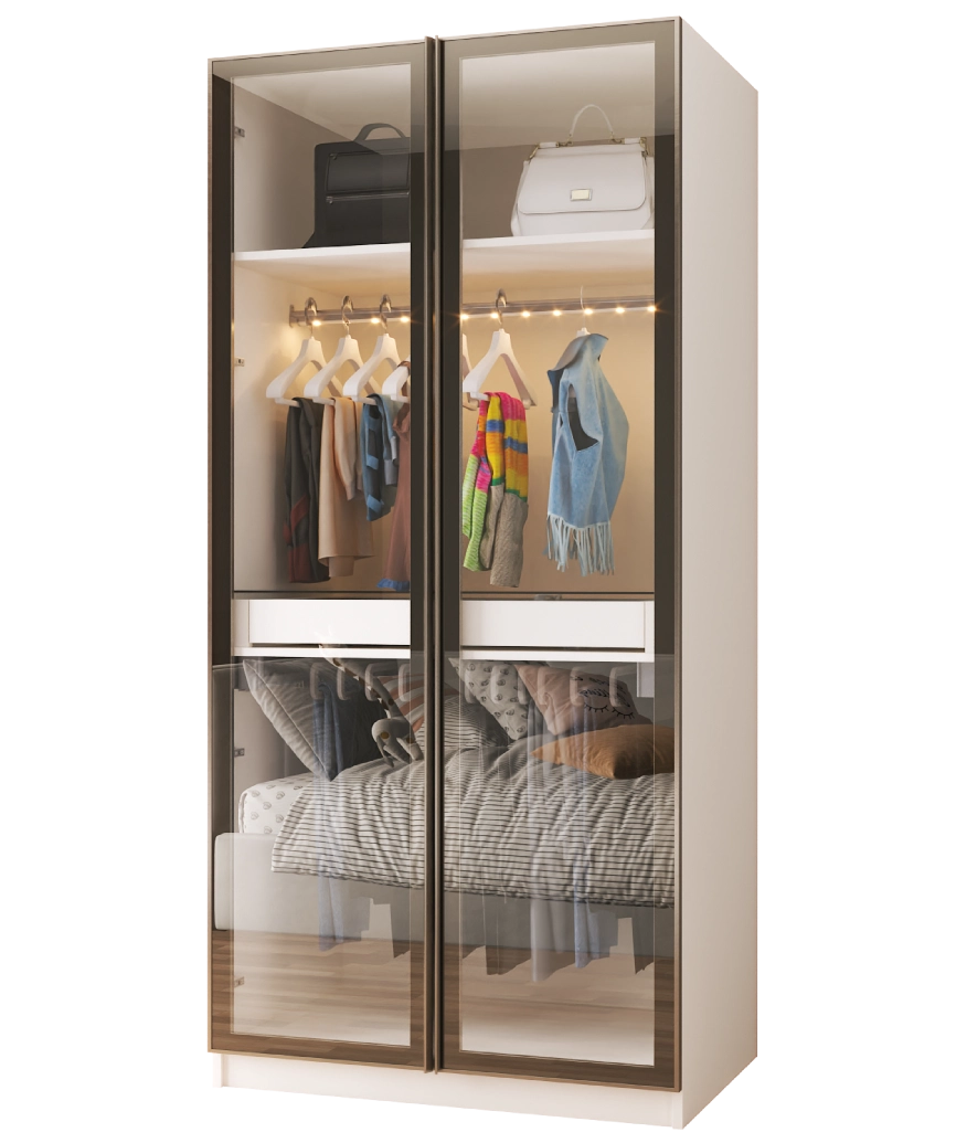 Modular Pearl Cream Wardrobe - 3 Trouser Rack & Accessory Drawer and Hanging Module - Pearl Cream Wardrobe Made in Turkey to Order for UK Bedroom Interiors - Pearl Cream wardrobe by Netline Home Interior