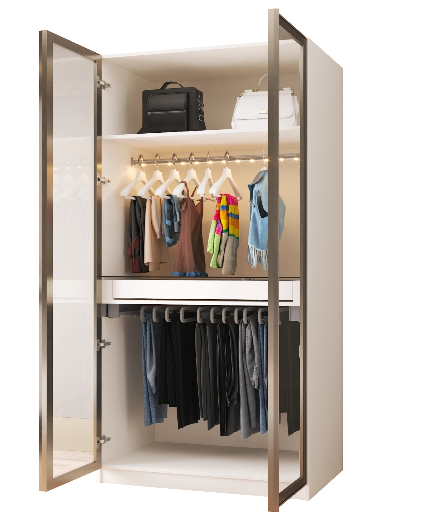 Modular Pearl Cream Wardrobe - 3 Trouser Rack & Accessory Drawer and Hanging Module - Pearl Cream Wardrobe Made in Turkey to Order for UK Bedroom Interiors - Pearl Cream wardrobe by Netline Home Interior
