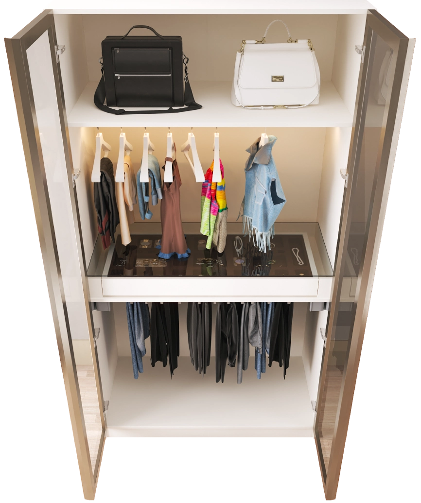 Modular Pearl Cream Wardrobe - 3 Trouser Rack & Accessory Drawer and Hanging Module - Pearl Cream Wardrobe Made in Turkey to Order for UK Bedroom Interiors - Pearl Cream wardrobe by Netline Home Interior