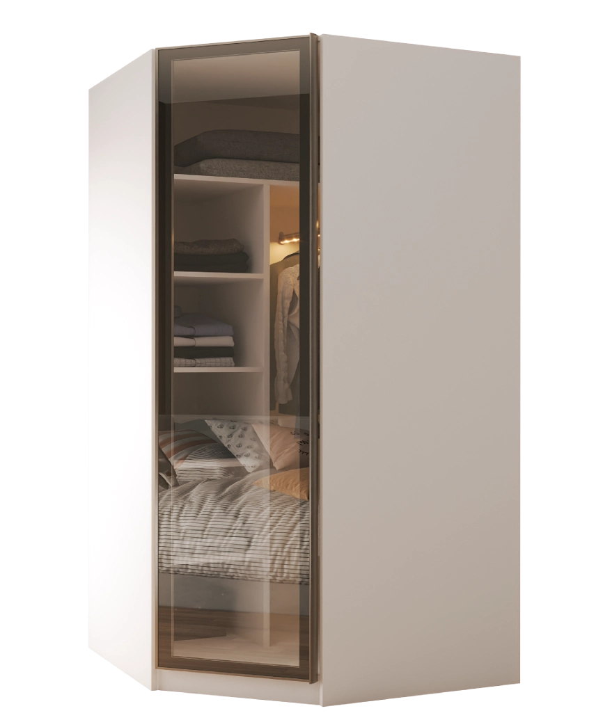 Modular Pearl Cream Wardrobe - 4 Hanging & Shelved Corner Module - Pearl Cream Wardrobe Made in Turkey to Order for UK Bedroom Interiors - Pearl Cream wardrobe by Netline Home Interior