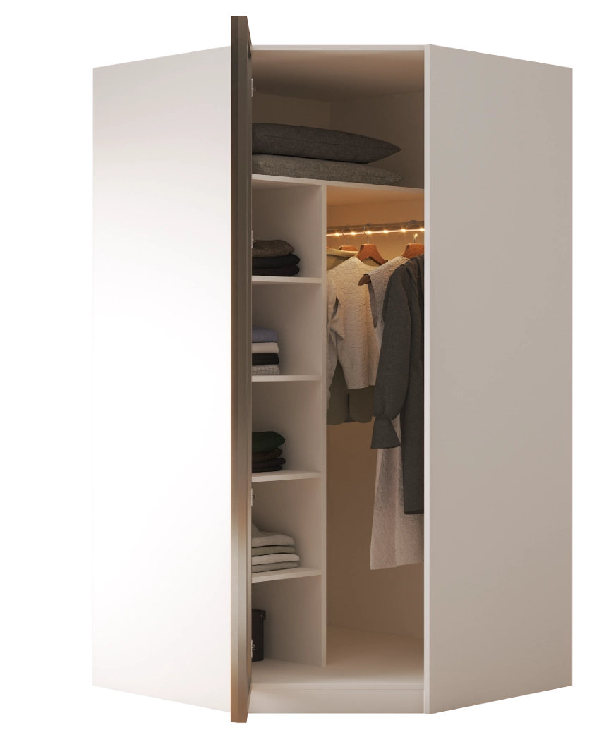 Modular Pearl Cream Wardrobe - 4 Hanging & Shelved Corner Module - Pearl Cream Wardrobe Made in Turkey to Order for UK Bedroom Interiors - Pearl Cream wardrobe by Netline Home Interior