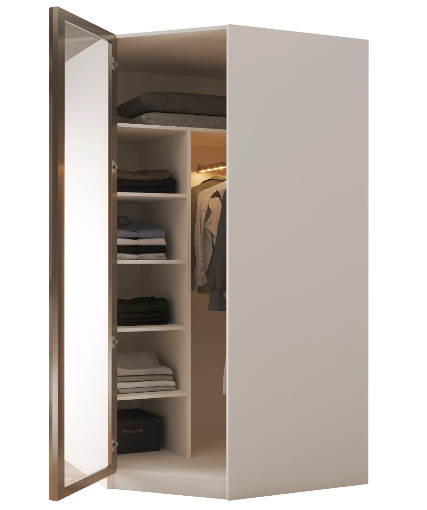 Modular Pearl Cream Wardrobe - 4 Hanging & Shelved Corner Module - Pearl Cream Wardrobe Made in Turkey to Order for UK Bedroom Interiors - Pearl Cream wardrobe by Netline Home Interior