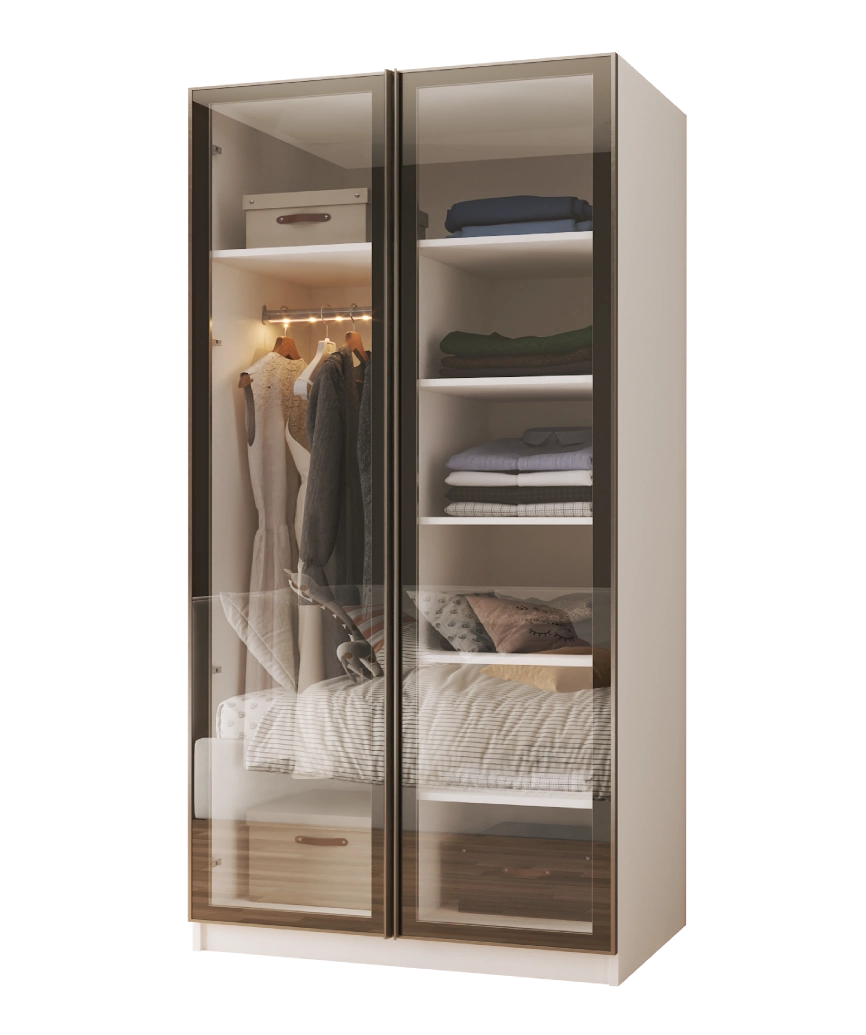 Modular Pearl Cream Wardrobe - 7 Tall Hanging & Shelved Module - Pearl Cream Wardrobe Made in Turkey to Order for UK Bedroom Interiors - Pearl Cream wardrobe by Netline Home Interior