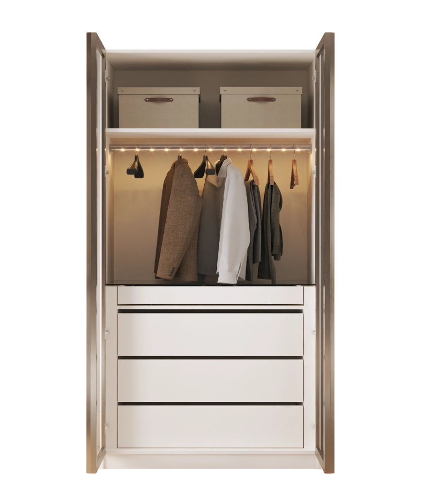 Modular Pearl Cream Wardrobe - 8 3-Drawer & Accessory Drawer and Hanging Module - Pearl Cream Wardrobe Made in Turkey to Order for UK Bedroom Interiors - Pearl Cream wardrobe by Netline Home Interior
