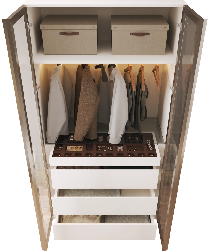 Modular Pearl Cream Wardrobe - 8 3-Drawer & Accessory Drawer and Hanging Module - Pearl Cream Wardrobe Made in Turkey to Order for UK Bedroom Interiors - Pearl Cream wardrobe by Netline Home Interior