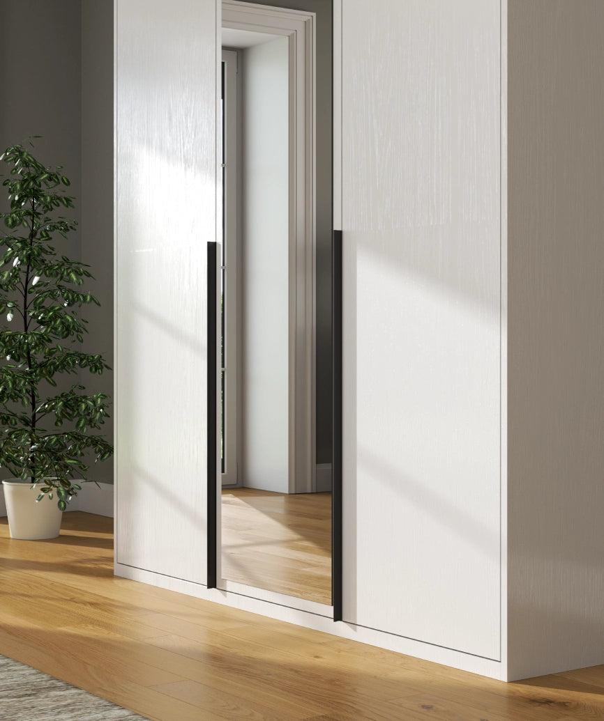 Dorba White Wood 3-Door Wardrobe - White Wood Wardrobe Made in Turkey to Order for UK Bedroom Interiors - White Wood wardrobe by Netline Home Interior
