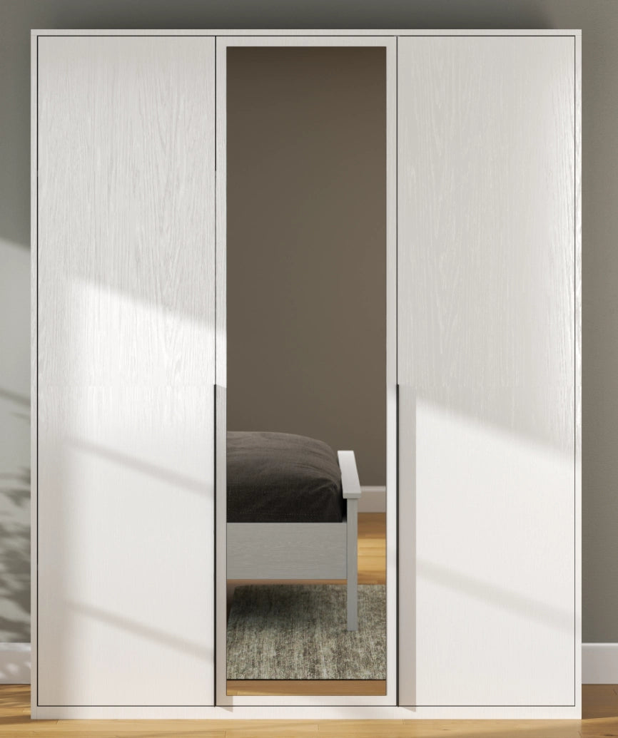 Dorba White Wood 3-Door Wardrobe - White Wood Wardrobe Made in Turkey to Order for UK Bedroom Interiors - White Wood wardrobe by Netline Home Interior