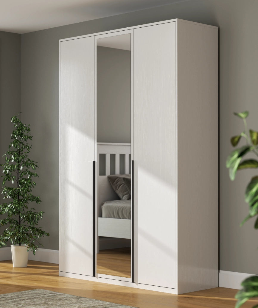 Dorba White Wood 3-Door Wardrobe - White Wood Wardrobe Made in Turkey to Order for UK Bedroom Interiors - White Wood wardrobe by Netline Home Interior