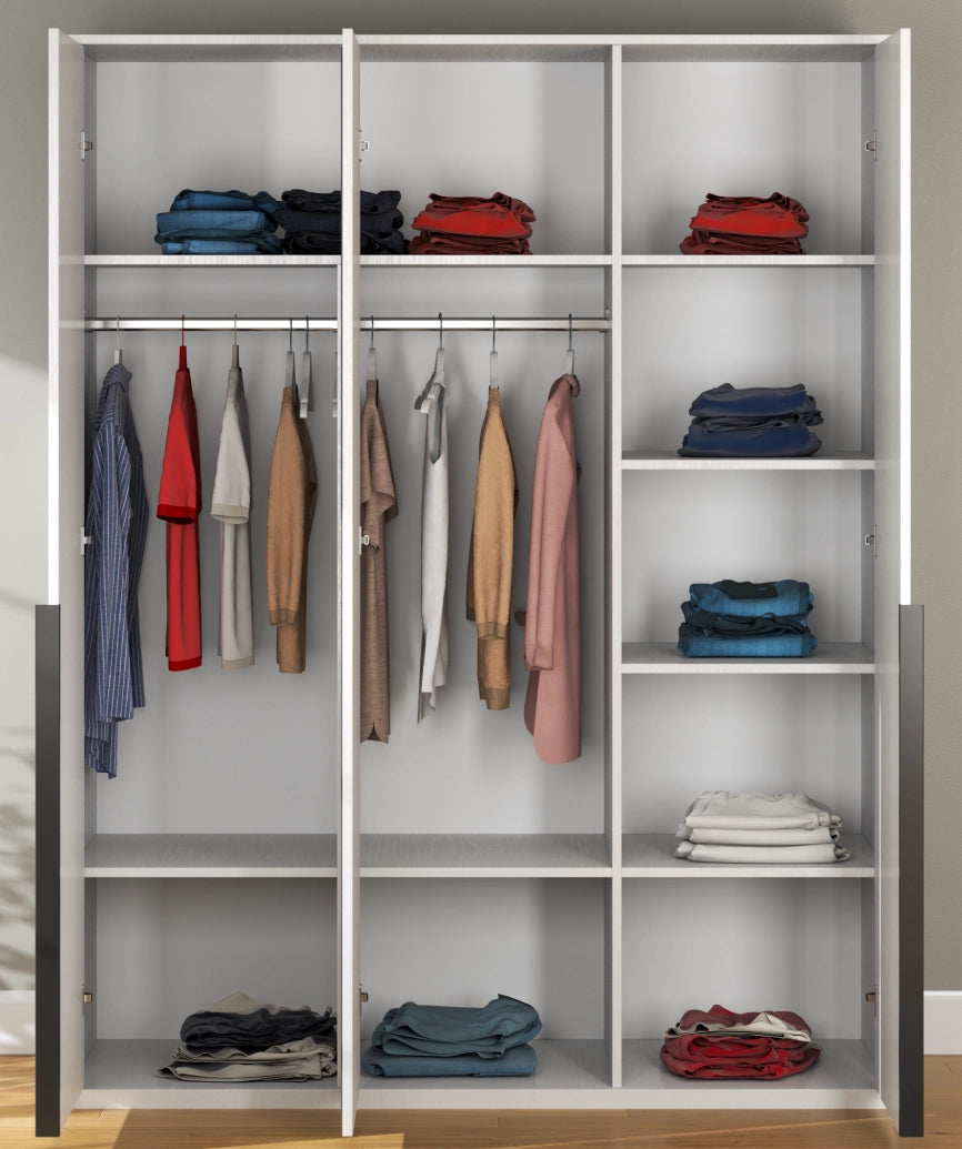 Dorba White Wood 3-Door Wardrobe - White Wood Wardrobe Made in Turkey to Order for UK Bedroom Interiors - White Wood wardrobe by Netline Home Interior