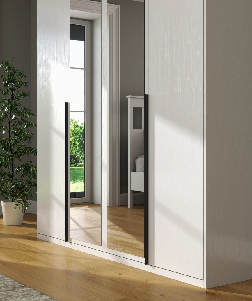 Dorba White Wood 4-Door Wardrobe - White Wood Wardrobe Made in Turkey to Order for UK Bedroom Interiors - White Wood wardrobe by Netline Home Interior