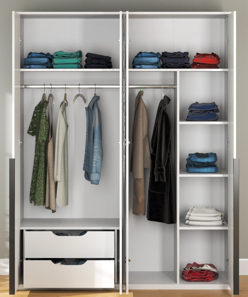 Dorba White Wood 4-Door Wardrobe - White Wood Wardrobe Made in Turkey to Order for UK Bedroom Interiors - White Wood wardrobe by Netline Home Interior