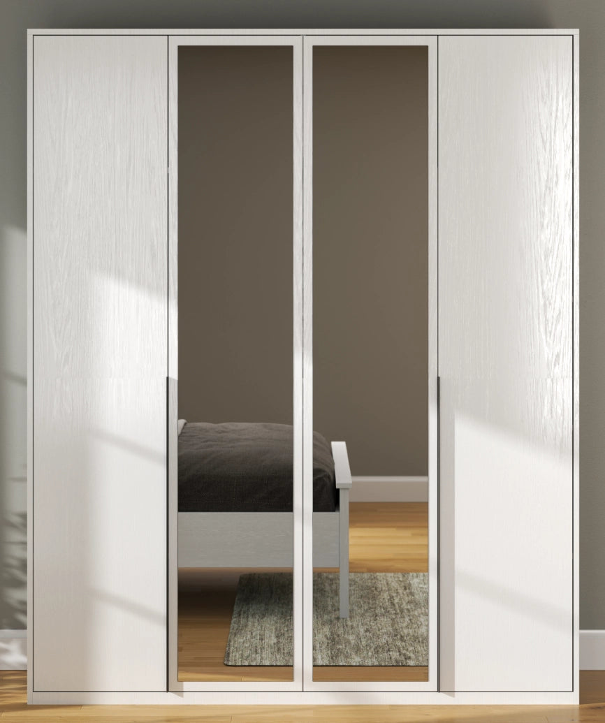 Dorba White Wood 4-Door Wardrobe - White Wood Wardrobe Made in Turkey to Order for UK Bedroom Interiors - White Wood wardrobe by Netline Home Interior