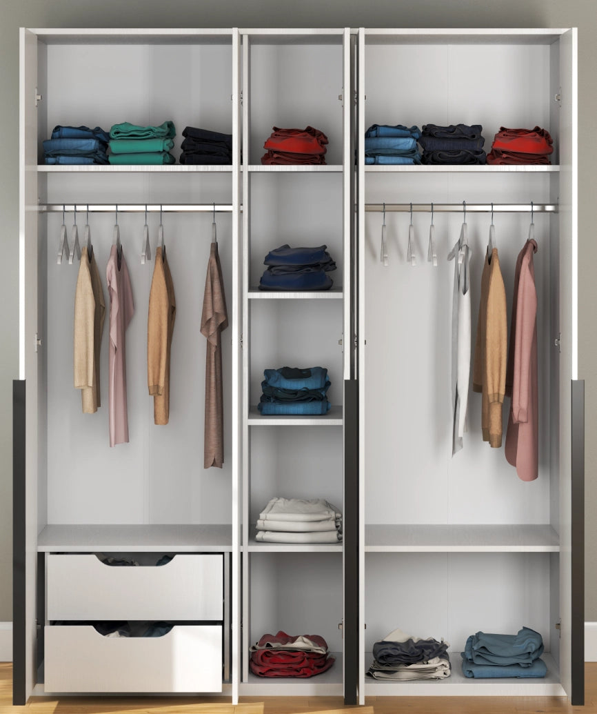 Dorba White Wood 5-Door Wardrobe - White Wood Wardrobe Made in Turkey to Order for UK Bedroom Interiors - White Wood wardrobe by Netline Home Interior