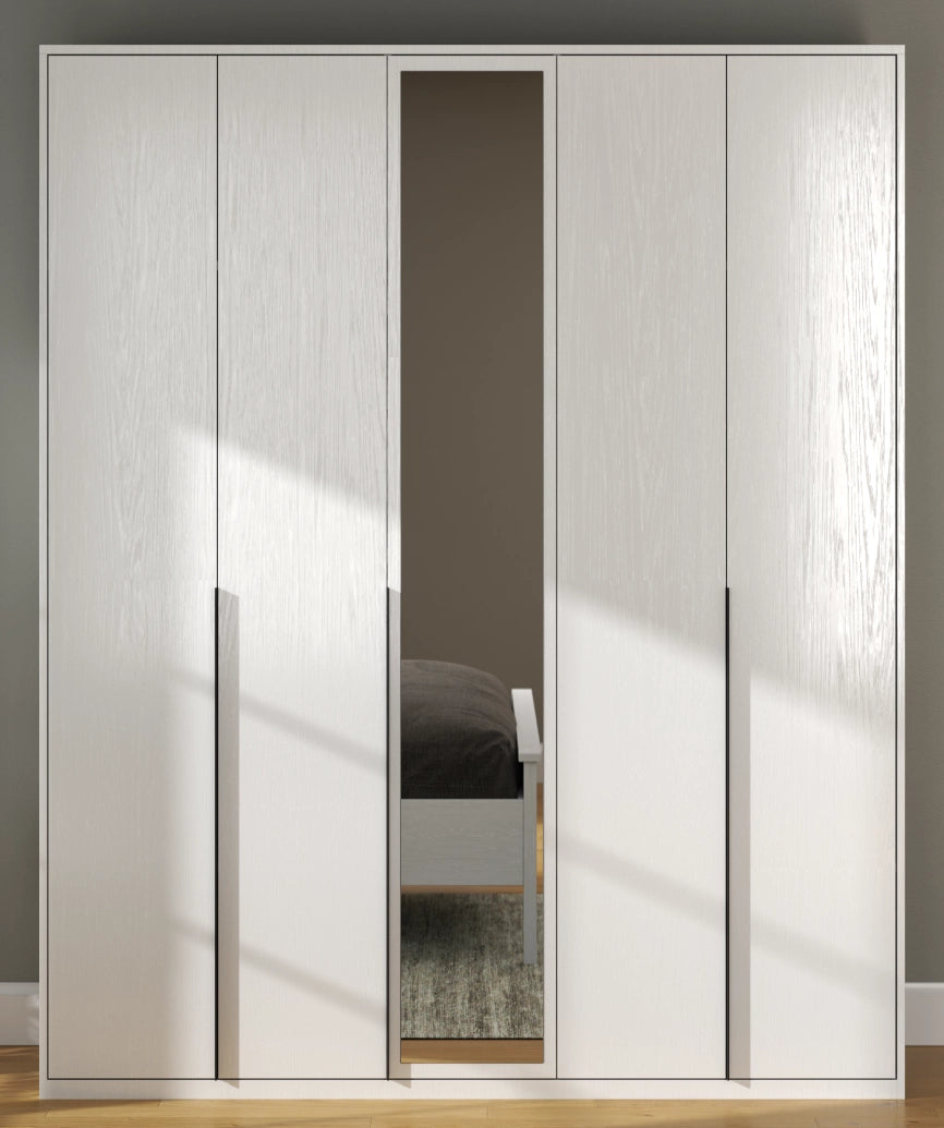 Dorba White Wood 5-Door Wardrobe - White Wood Wardrobe Made in Turkey to Order for UK Bedroom Interiors - White Wood wardrobe by Netline Home Interior