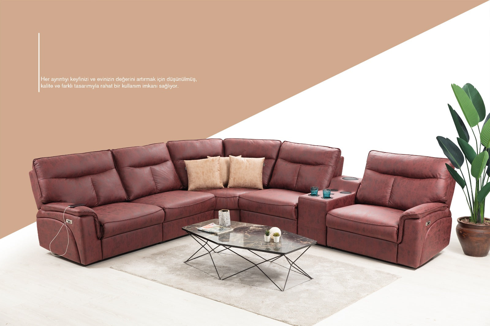 Netline Home Interior Gala corner recliner sofa with plush upholstery and relaxed design, perfect for everyday comfort.
