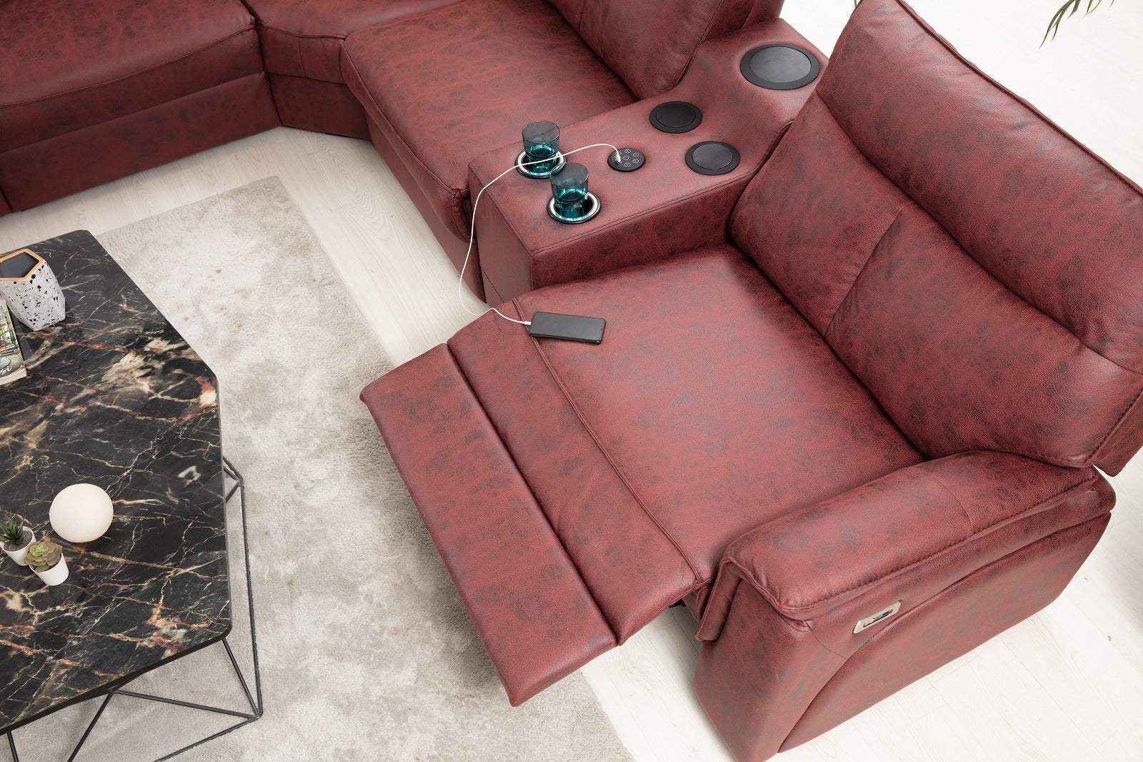Netline Home Interior Gala corner recliner sofa showcasing plush fabric upholstery and a comfortable, relaxed design.