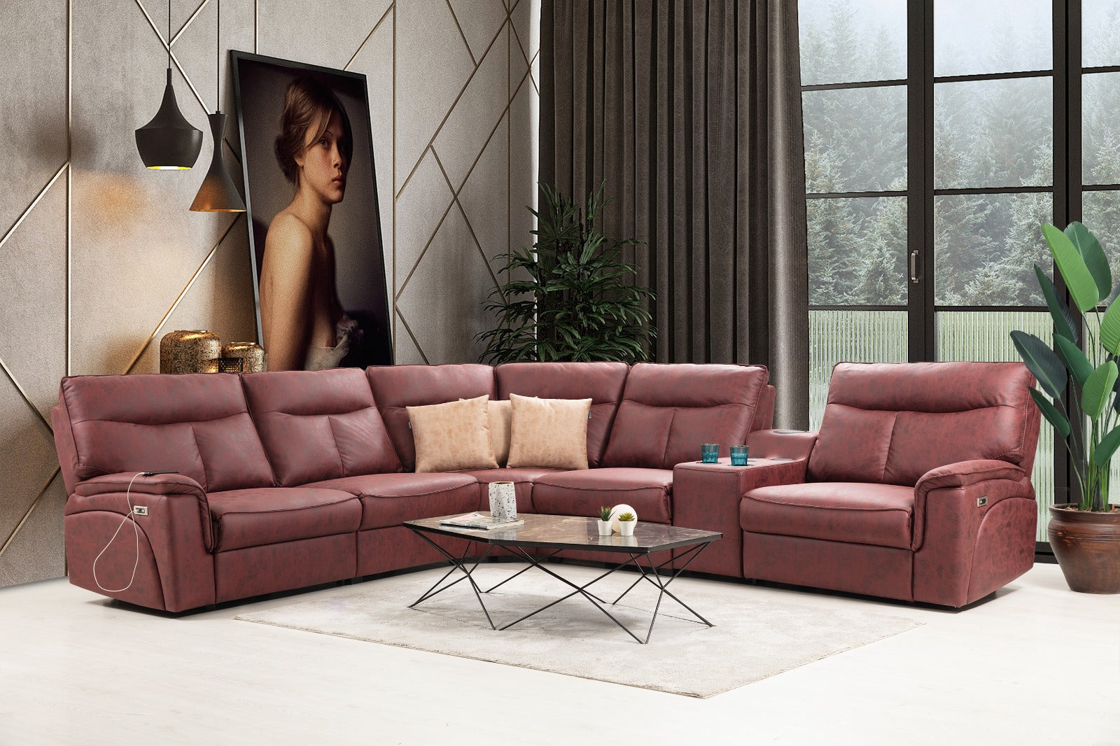 Netline Home Interior Gala corner recliner sofa in a cozy living room setting, showcasing plush cushions and relaxed seating.