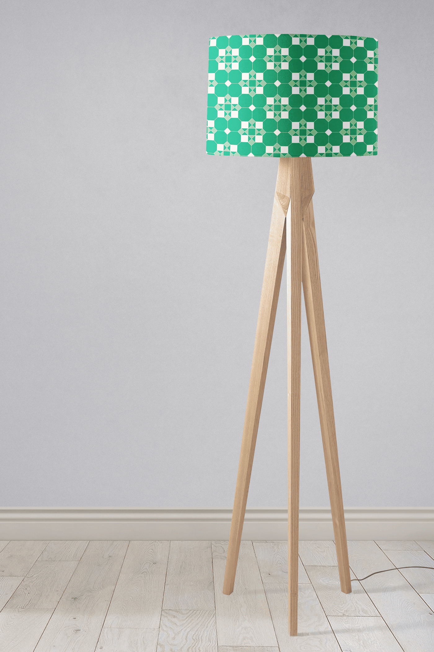 Green and White Geometric Tiles Design Lampshade – Ceiling & Table Compatible