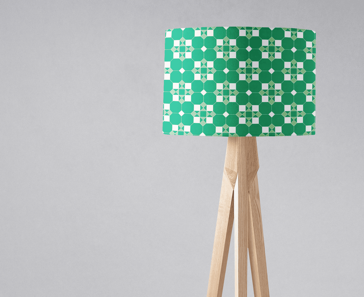 Green and White Geometric Tiles Design Lampshade – Ceiling & Table Compatible