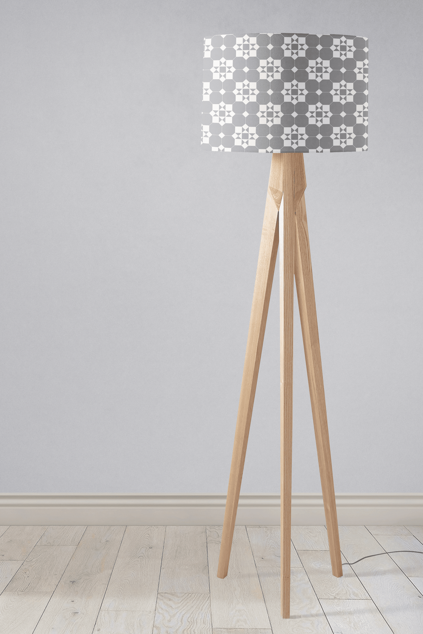 Grey and White Tiles Design Geometric Lampshade – Ceiling & Table Compatible