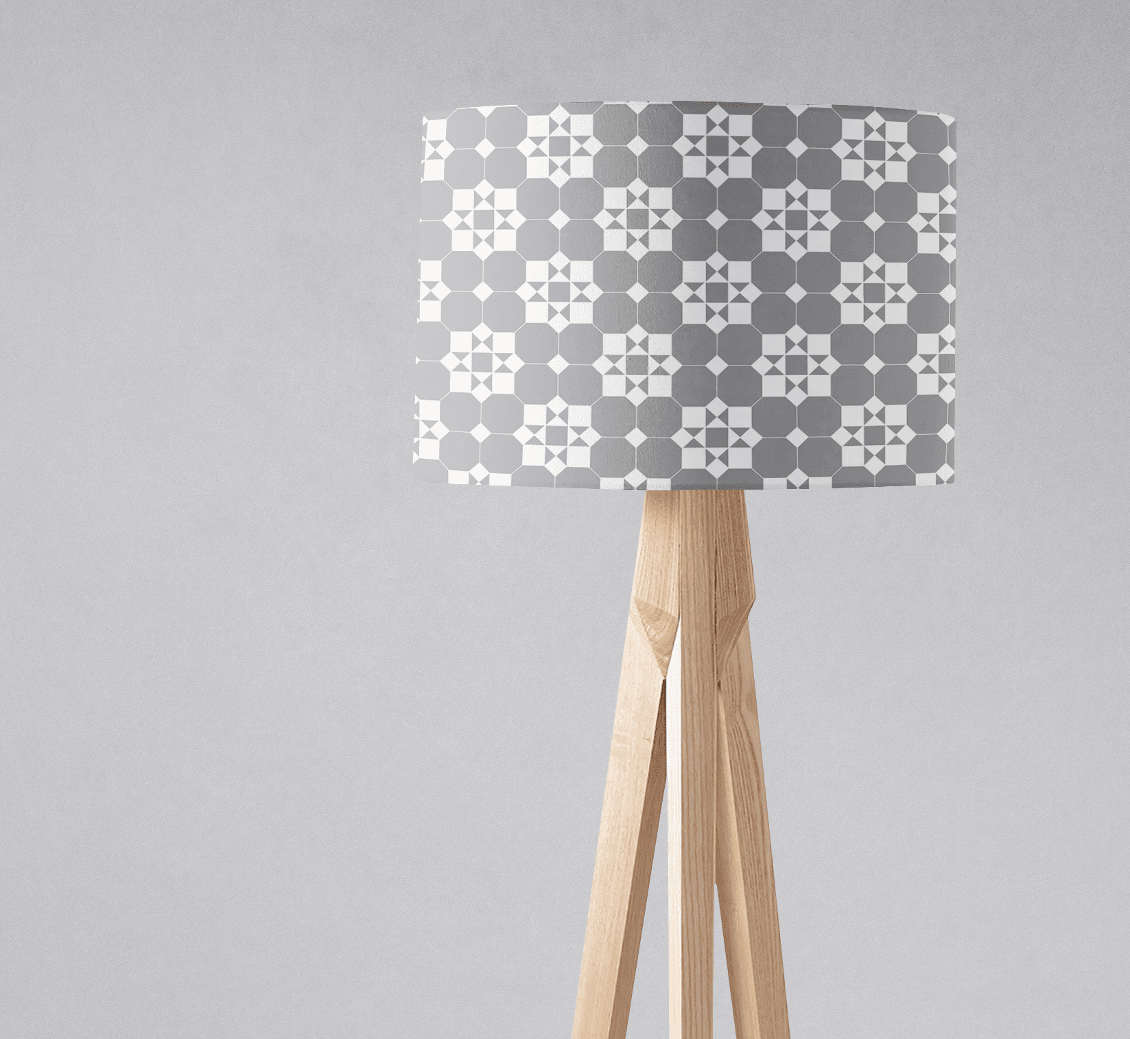 Grey and White Tiles Design Geometric Lampshade – Ceiling & Table Compatible