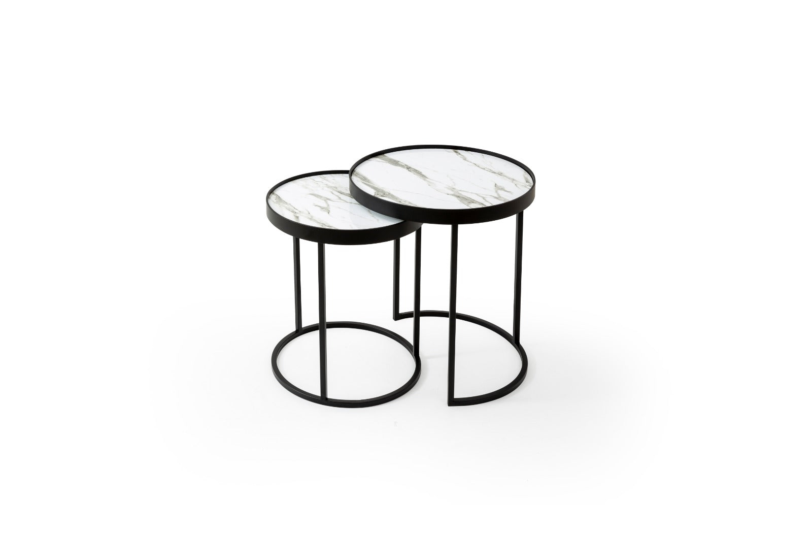 Set of three stylish Netline Home Interior nesting coffee tables with sleek surfaces, perfect as living room accent tables.