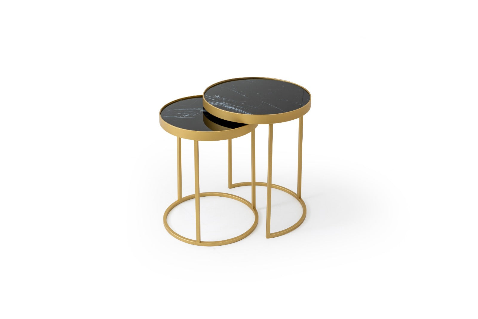 Set of two Netline Home Interior Sini nesting coffee tables with sleek wooden tops and metal legs for modern living room decor.