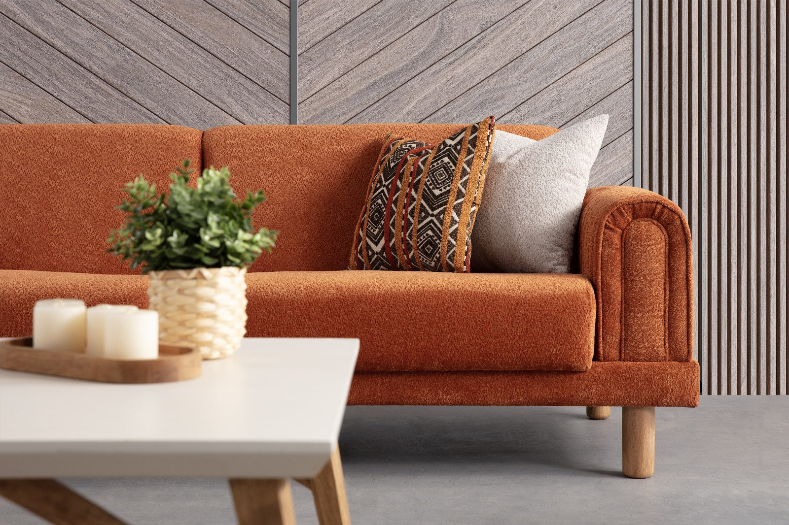 Netline Home Interior Panama 2 Seater Sofa in a compact living room setting, showcasing modern design and comfortable seating.