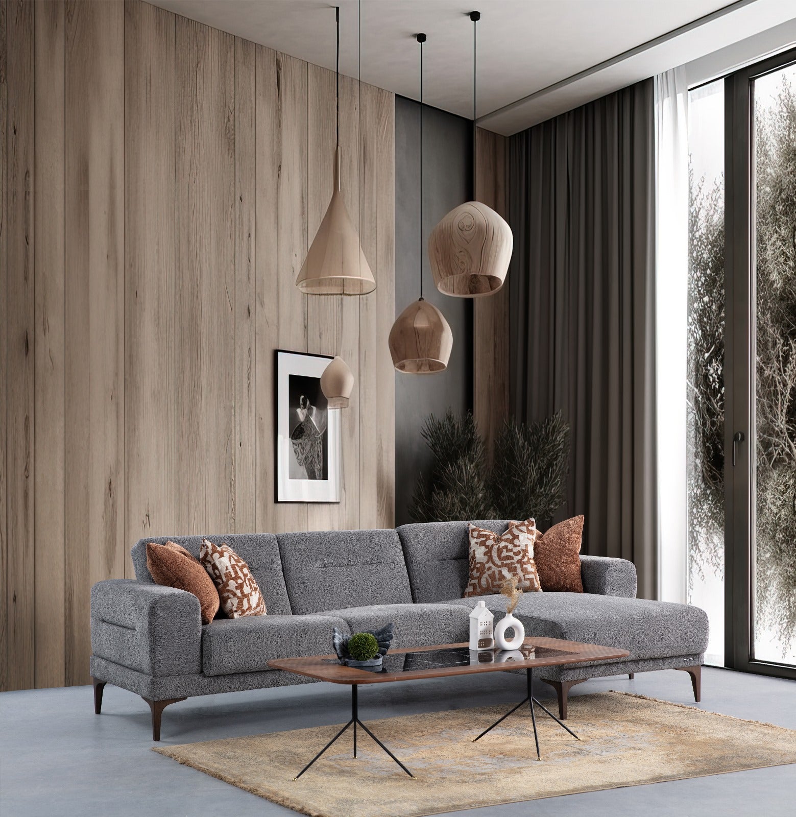 Netline Home Interior Zenit corner sofa in a spacious lounge setting, showcasing plush cushions and modern design.