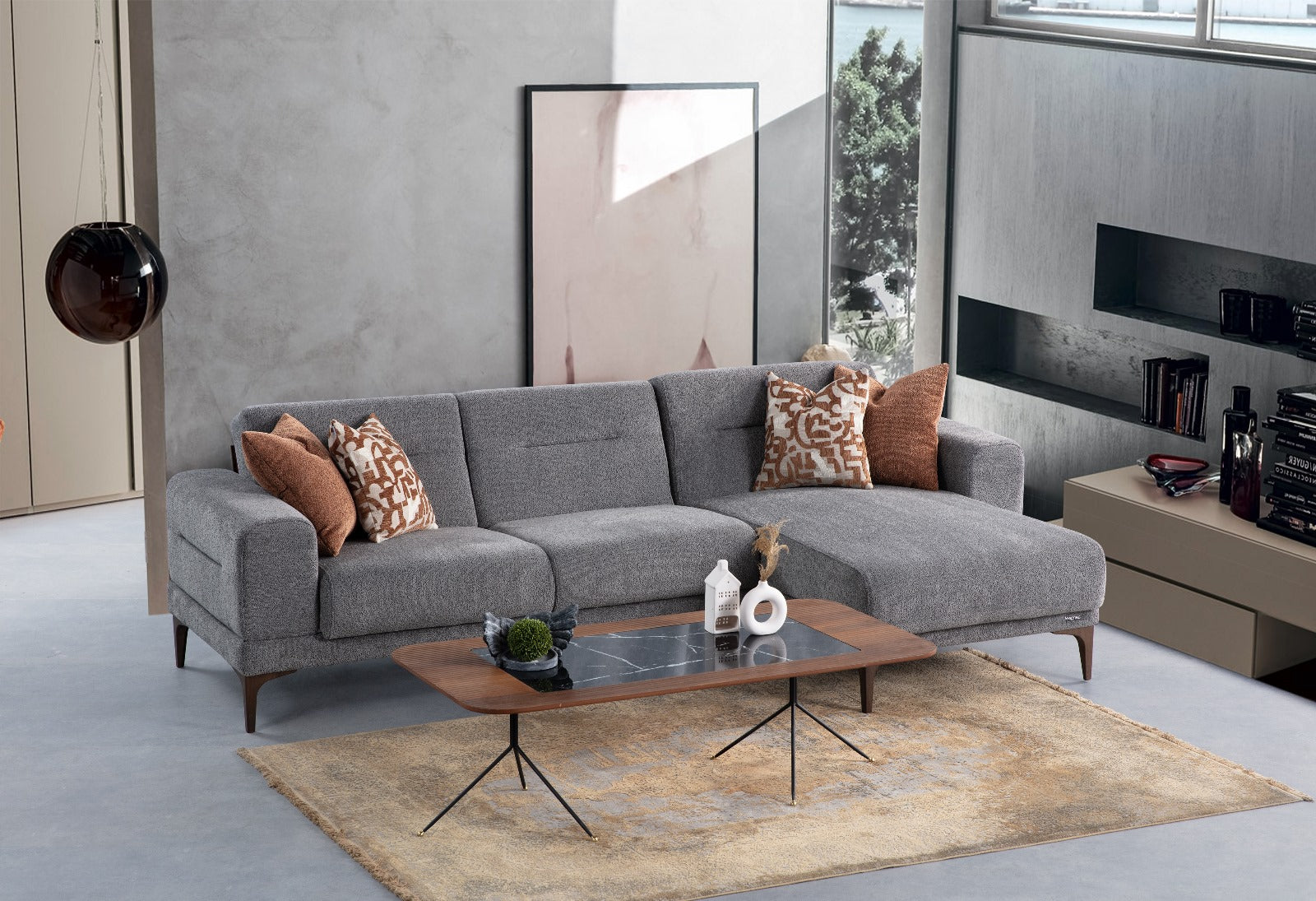 Netline Home Interior Zenit corner sofa showcasing spacious lounge design with plush cushions and modern fabric upholstery.
