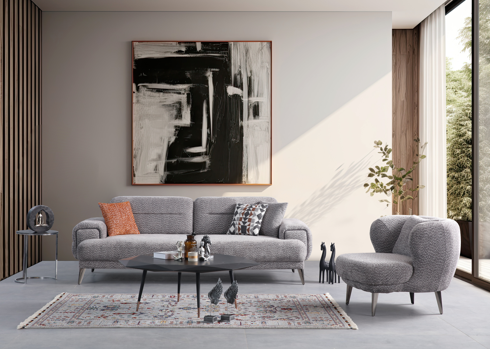 Modern Santoni sofa set by Netline Home Interior with plush cushions and sleek design for stylish living room comfort.