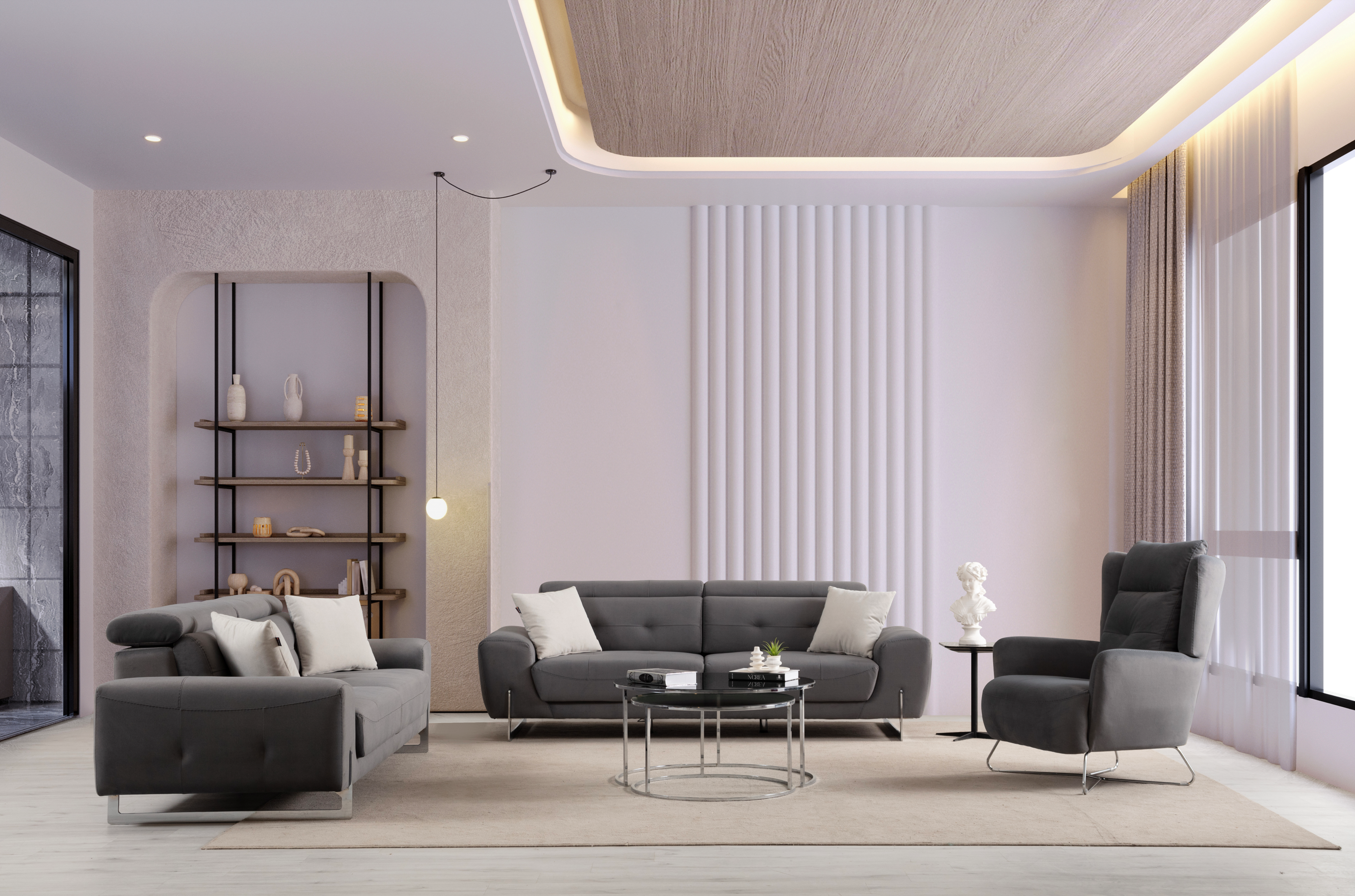 Netline Home Interior Lora Recliner Sofa Set showing plush fabric recliner sofas with cushioned seats and wide armrests.