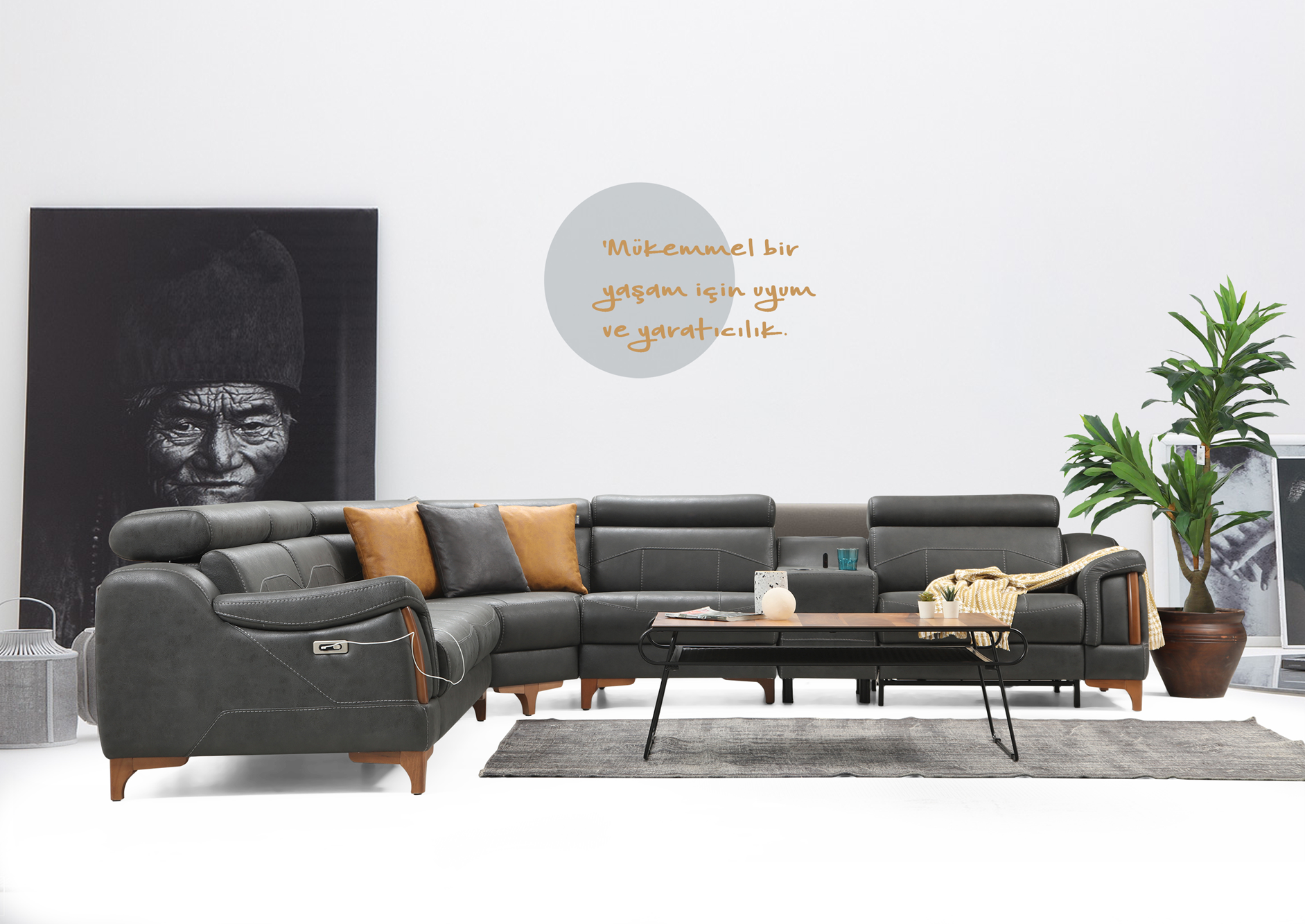 Netline Home Interior Rio corner recliner sofa showing plush fabric upholstery and comfortable reclined position for relaxed seating.