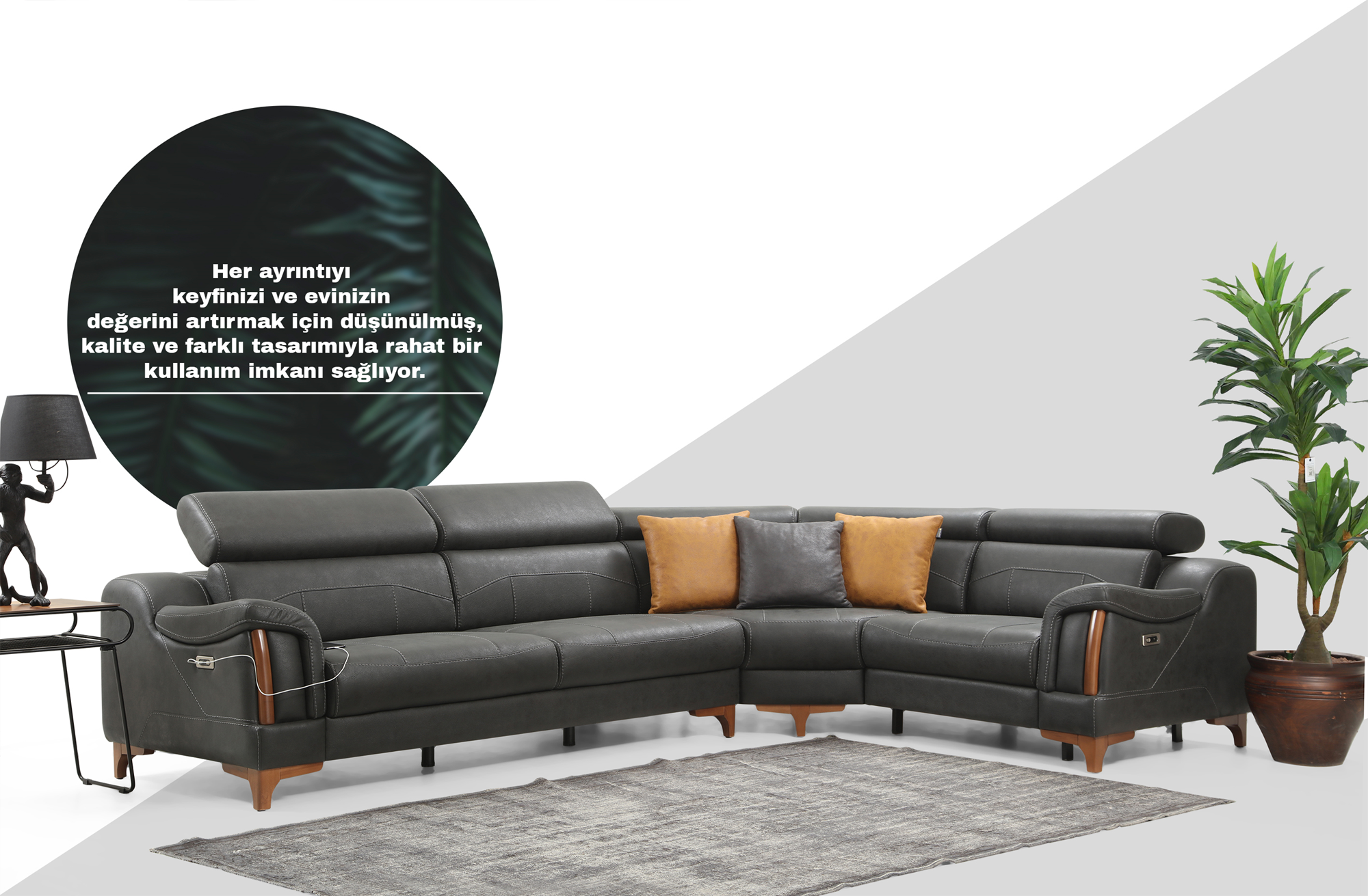 Netline Home Interior Rio corner recliner sofa with plush cushions and relaxed seating in a modern living room setting.