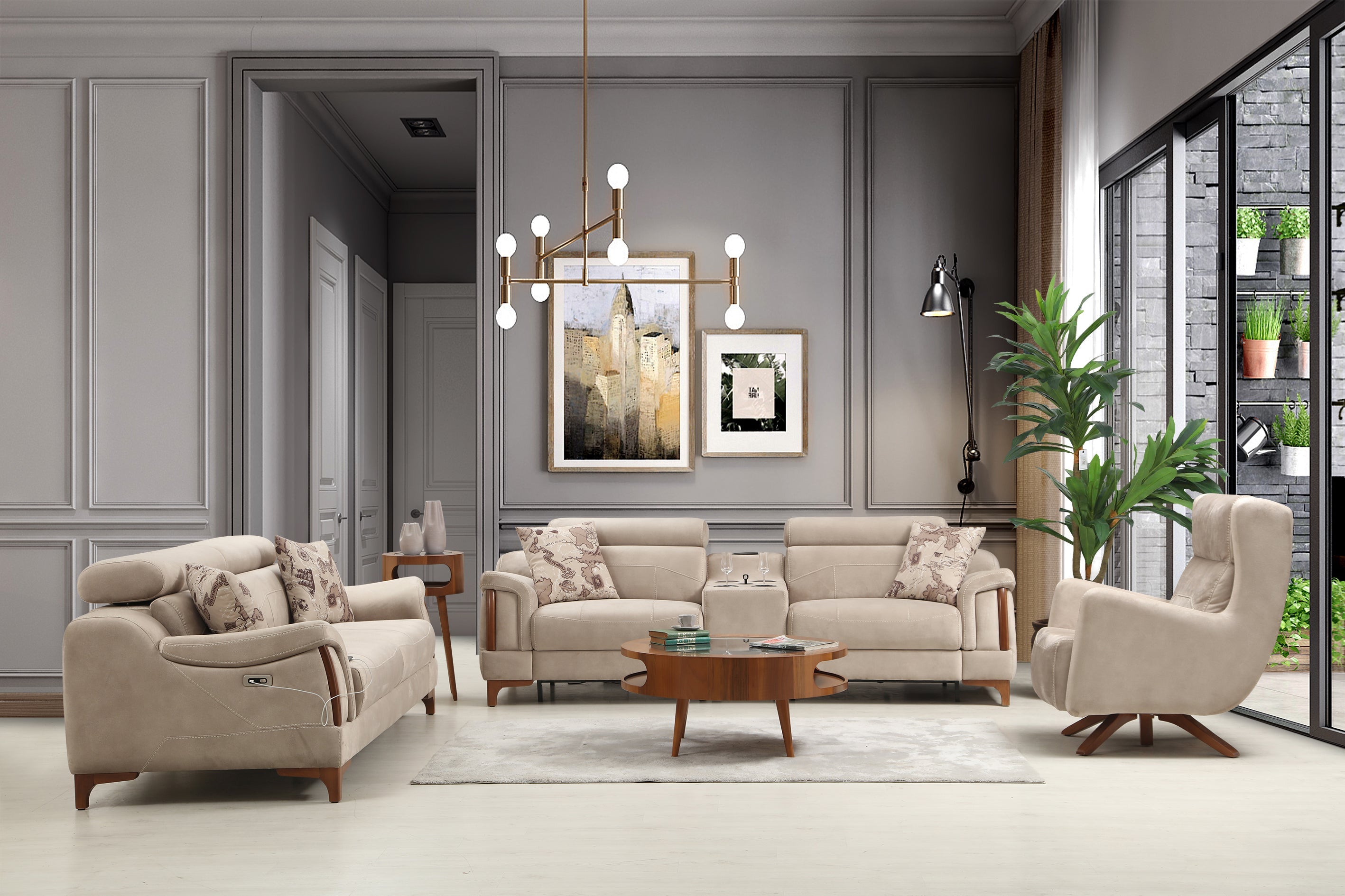 Netline Home Interior Rio Evo sofa set with modern design, featuring plush cushions and sleek fabric for stylish living room comfort.