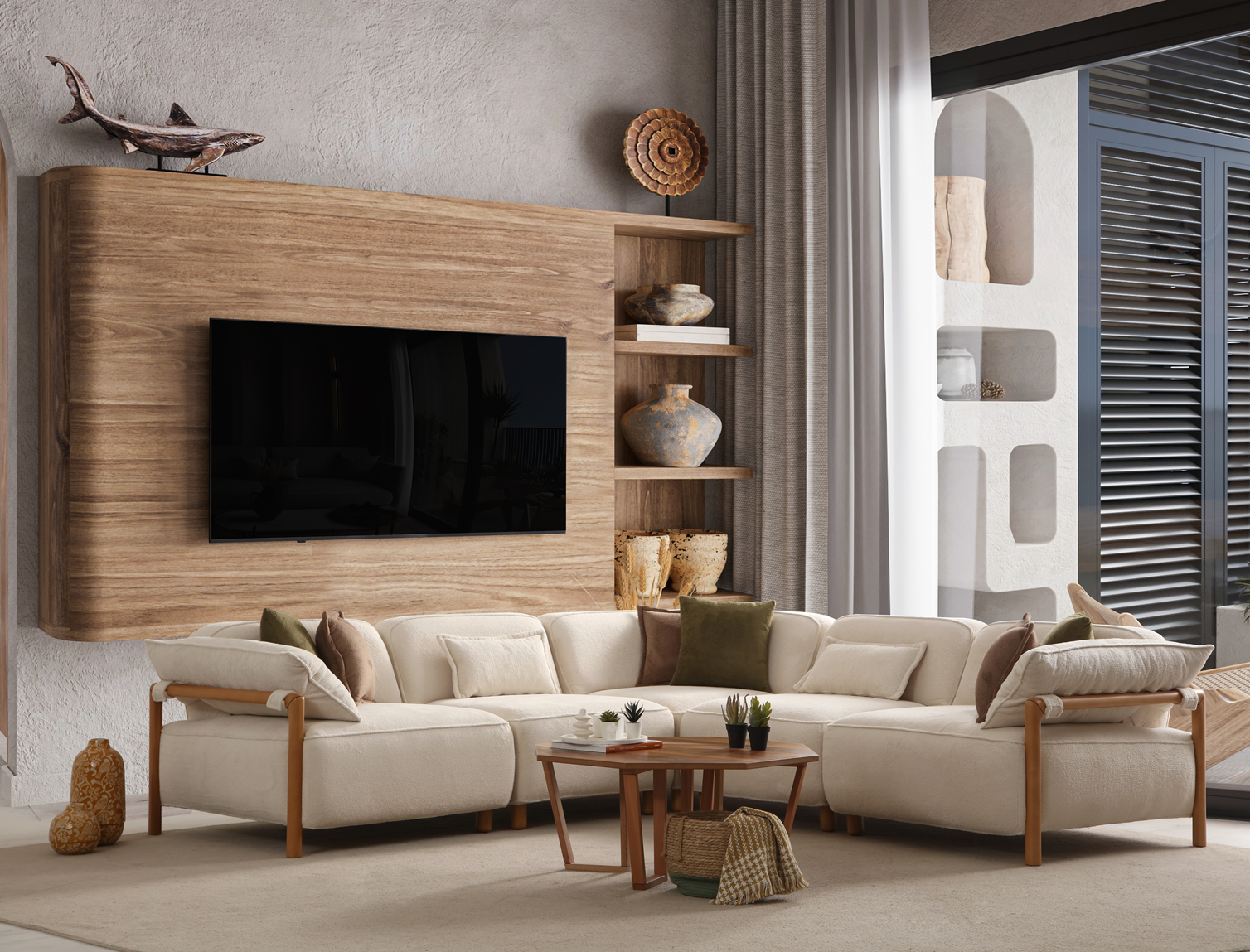 Netline Home Interior Grove corner sofa, spacious lounge corner couch with plush cushions and modern design in a living room setting.
