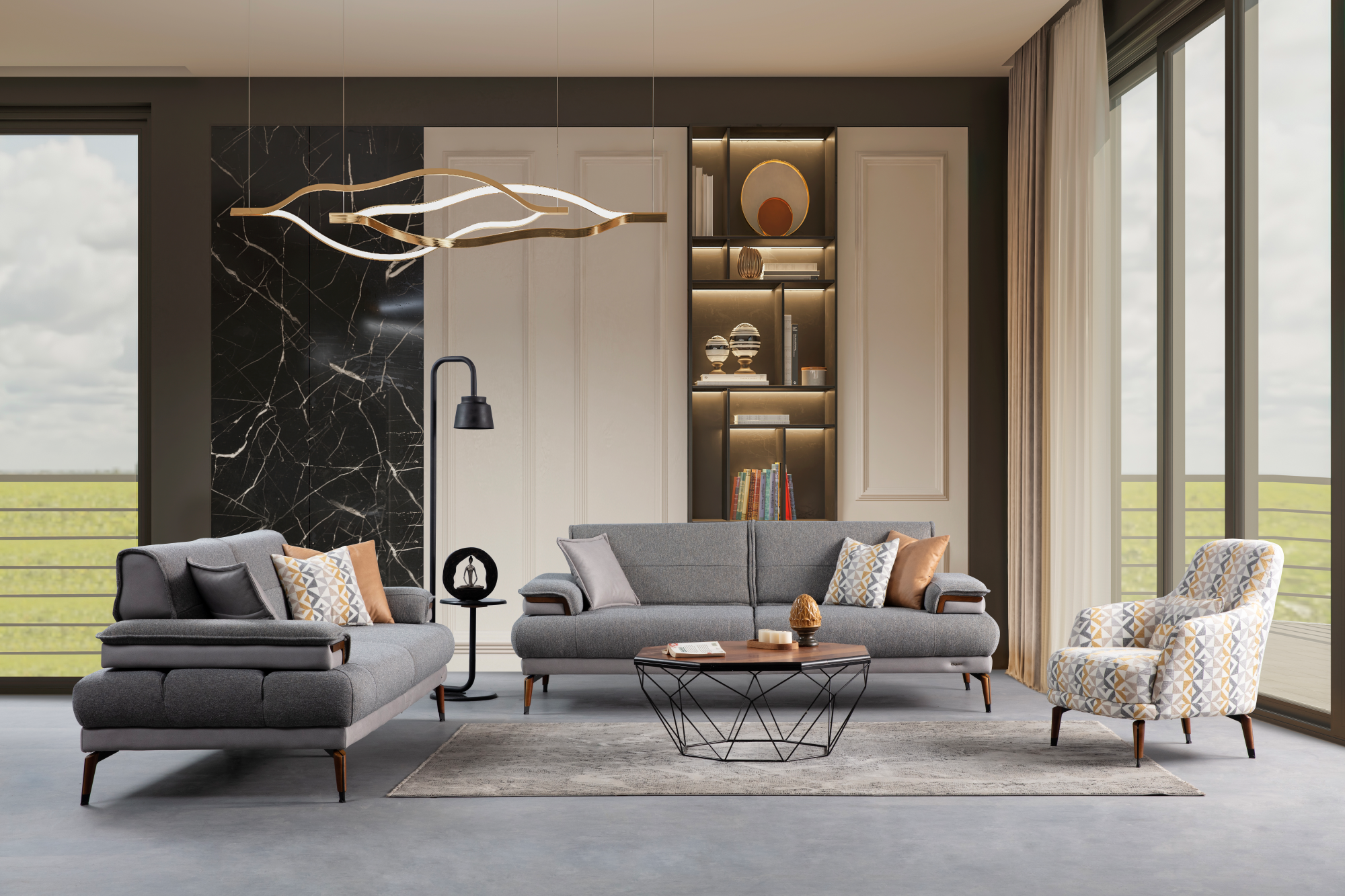 Modern Vito sofa set by Netline Home Interior, featuring plush cushions and sleek design for stylish living room comfort.