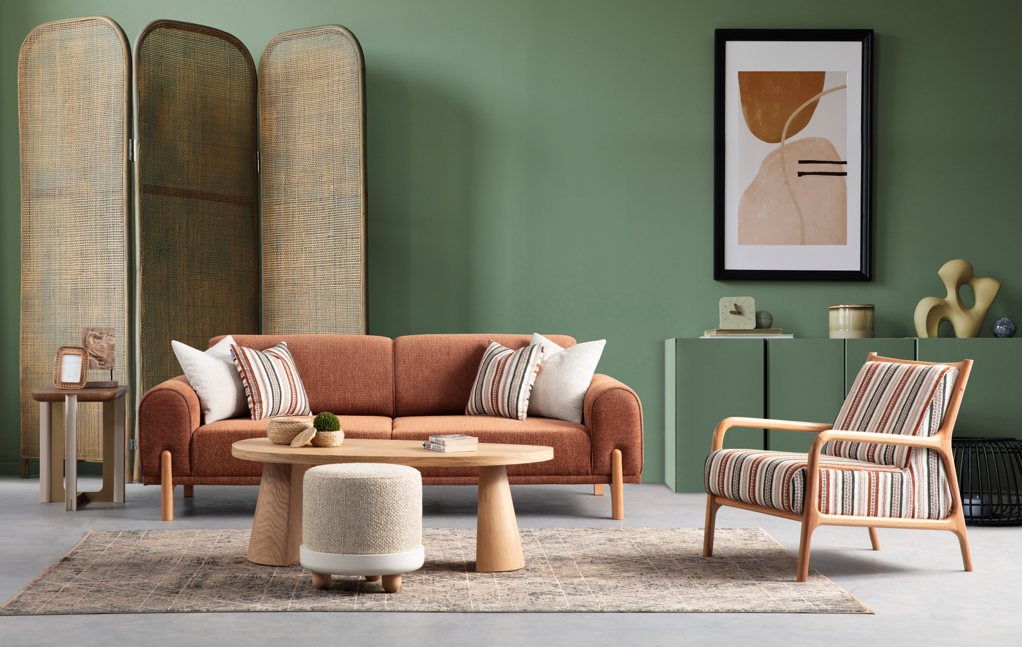 Netline Home Interior Zeus 2 Seater Sofa showing compact, modern living room with cushioned seating and stylish fabric upholstery.