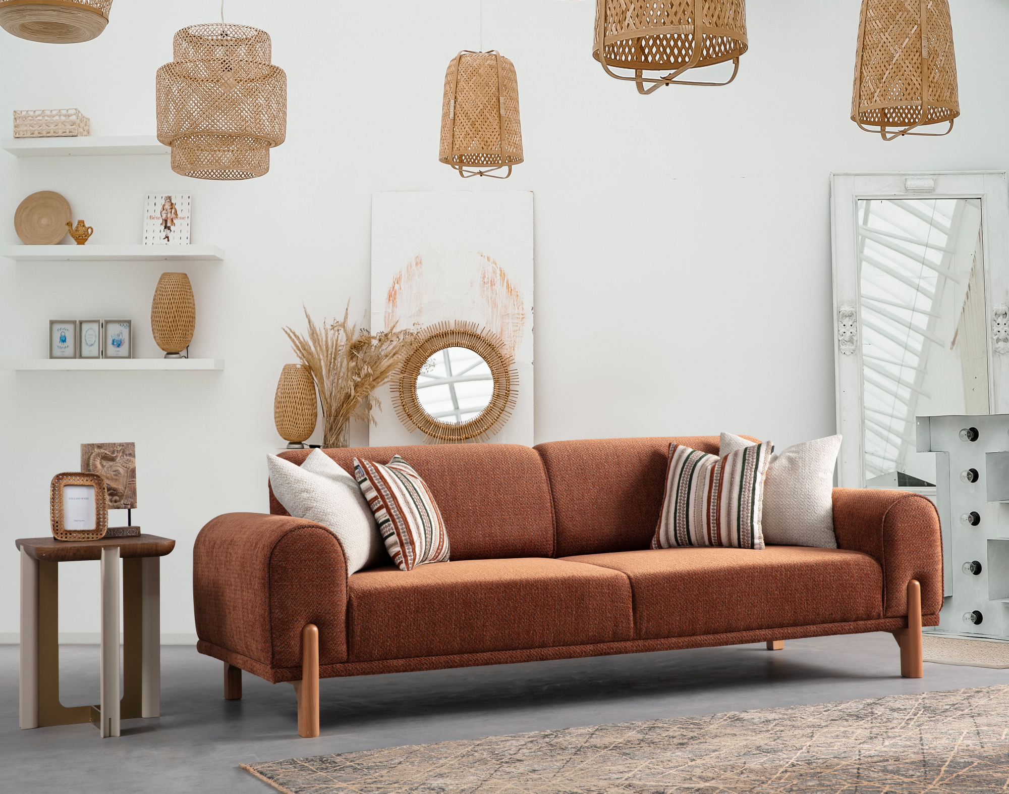 Netline Home Interior Zeus 2 Seater Sofa in a modern living room with plush cushions and sleek design.