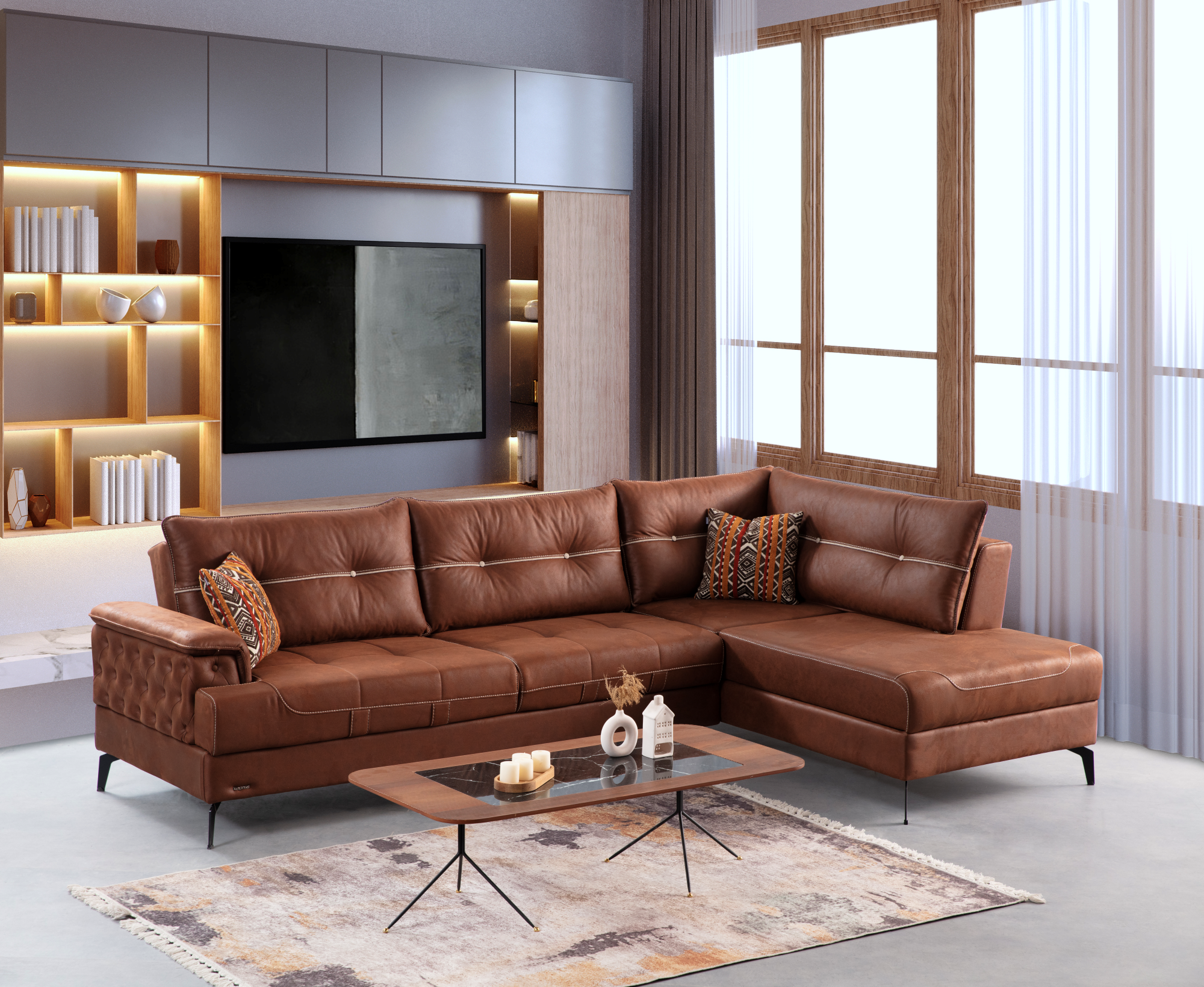 Spacious Netline Home Interior Torino corner sofa with plush cushions and modern design, ideal for stylish living room lounging.