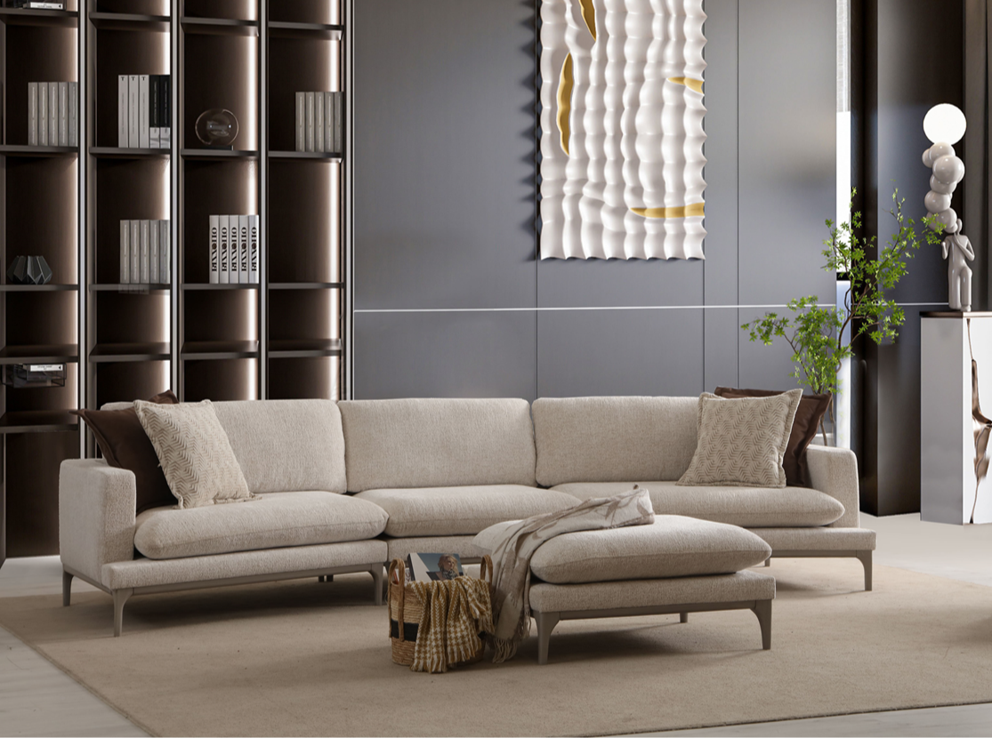 Netline Home Interior Vera Corner Sofa showing spacious, plush lounge seating with soft fabric upholstery in a modern living room setting.