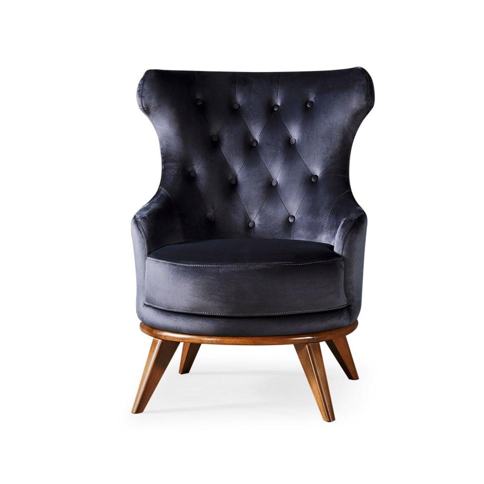 Netline Home Interior Miranda armchair with plush upholstery and sleek wooden legs, perfect for stylish accent seating.