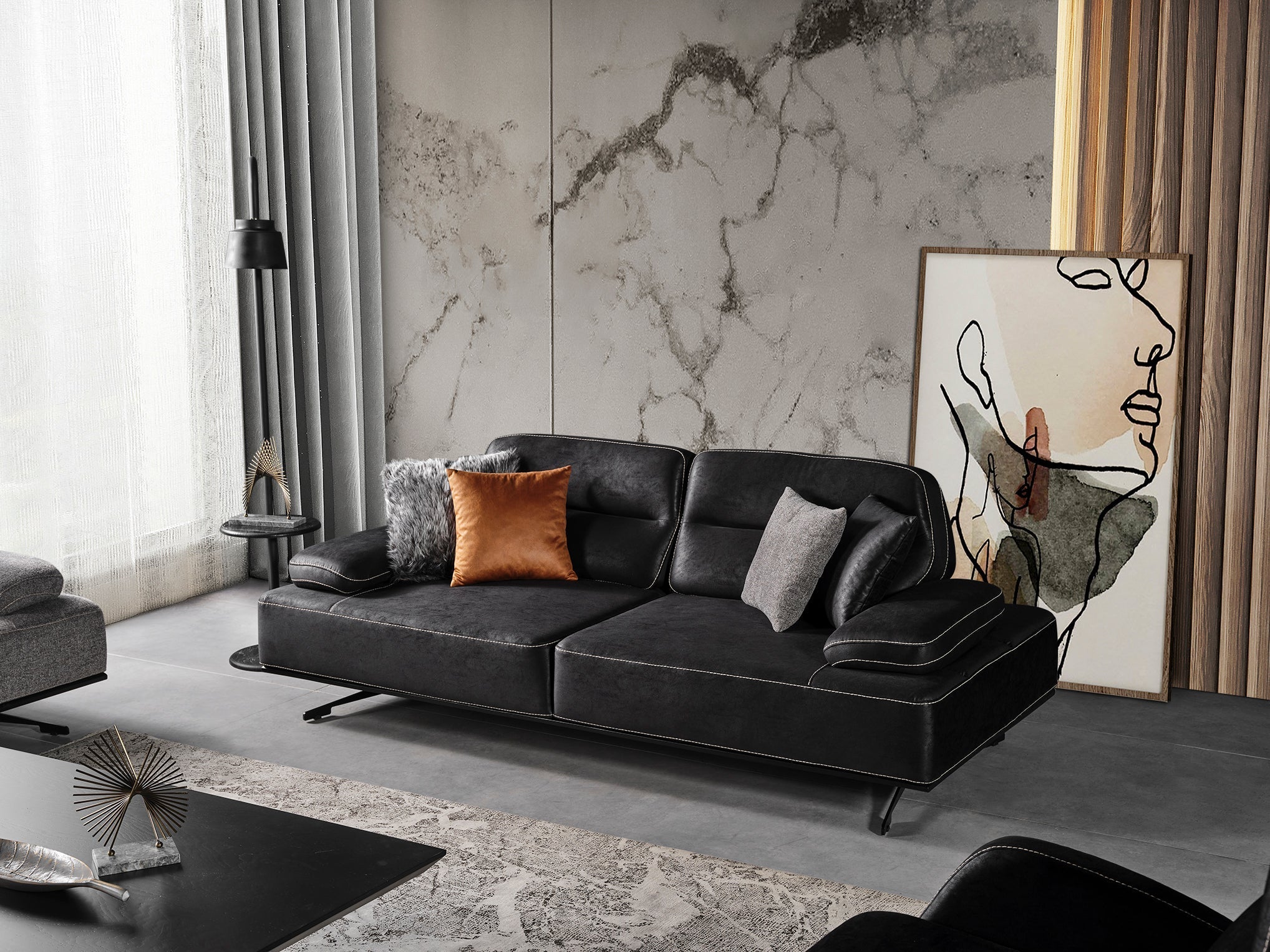 Netline Home Interior Rolex 3 seater sofa showing plush fabric upholstery and modern design for stylish everyday comfort.