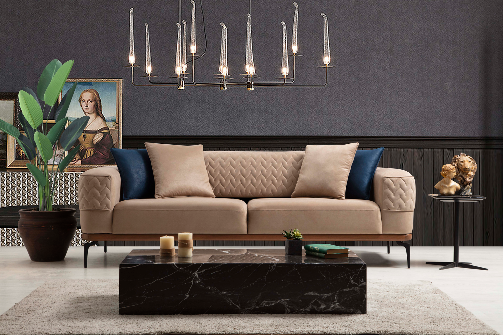 Netline Home Interior New Casa 3 Seater Corner Sofa Set in a spacious lounge with plush cushions and modern design.