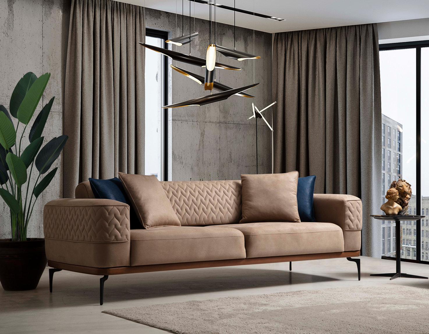 Netline Home Interior New Casa 3 Seater corner sofa set with plush cushions and spacious lounge design in a modern living room.